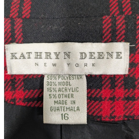 Kathryn‎ Deene Red Black Plaid Single Button Womens Blazer Size 16 - Picture 7 of 8